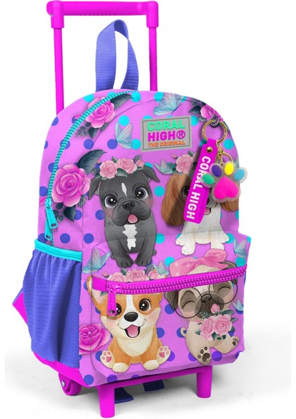 Minik Yuva Çekçekli Sırt Çantası Pembe Köpek Desenli Iki Bölmeli 24050