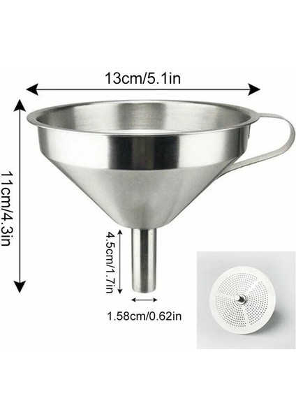 Paslanmaz Çelik Huni Filtreli 130 mm - Kulplu Süzgeçli