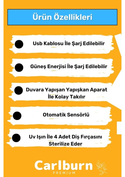 Premium USB Şarjlı Güneş Enerjili Otomatik Diş Macun Sıkacağı Sterilizatörlü 4 Adet Fırçalığı Tutucu indirimleri