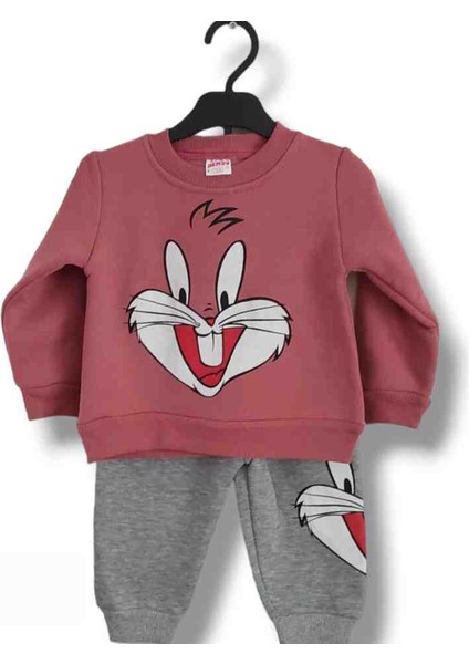 Kız Bebek Çocuk Alt Üst Eşofman Takımı Kışlık 3 Ip Şardonlu Bugs Bunny Model