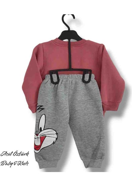 Kız Bebek Çocuk Alt Üst Eşofman Takımı Kışlık 3 Ip Şardonlu Bugs Bunny Model