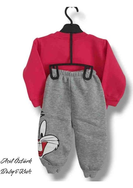 Kız Bebek Çocuk Alt Üst Eşofman Takımı Kışlık 3 Ip Şardonlu Bugs Bunny Model