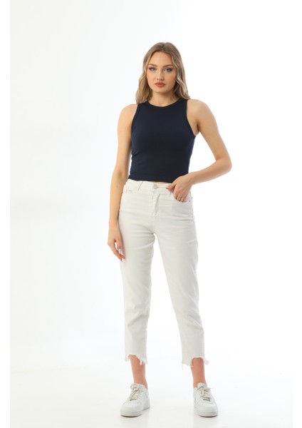 Lacivert Spor Fitilli Bisiklet Yaka Fitted Atlet