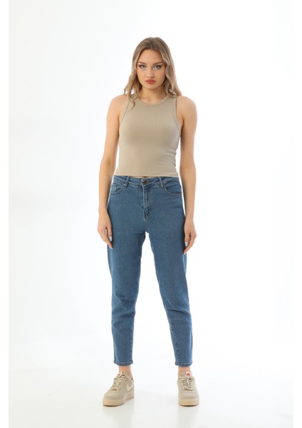 Bej Spor Fitilli Bisiklet Yaka Fitted Atlet