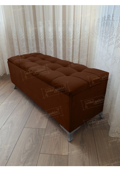 Yeni Model Lüks Çizgi Kapitoneli Sandıklı Puf Bench (70*45) Gümüş Ayak