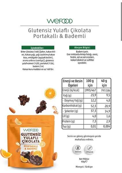 x 2 Adet Glütensiz Yulaflı Çikolata Portakallı & Bademli 40 gr