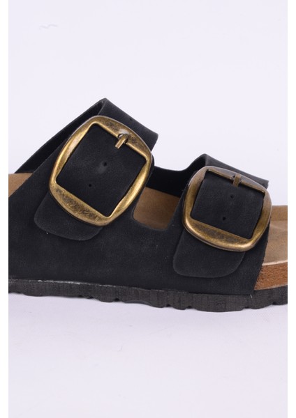 7191 Deri Rahat Taban Kemerli Siyah Günlük Kadın Terlik fiyatları