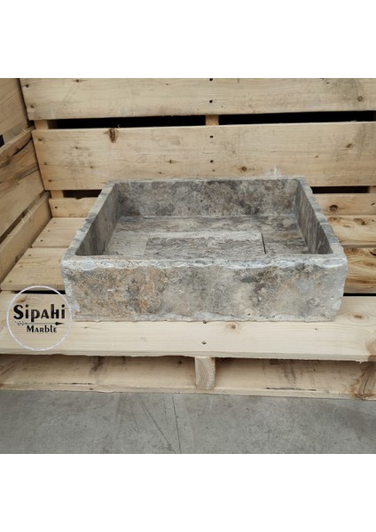 Gümüş Traverten Gizli Giderli Lavabo