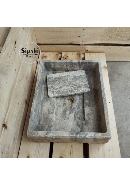 Gümüş Traverten Gizli Giderli Lavabo