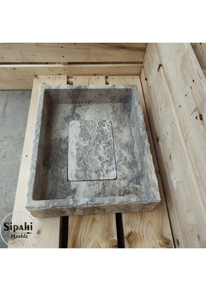 Gümüş Traverten Gizli Giderli Lavabo