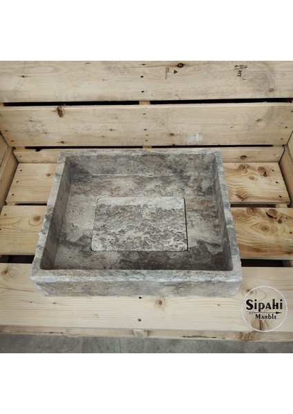 Gümüş Traverten Gizli Giderli Lavabo