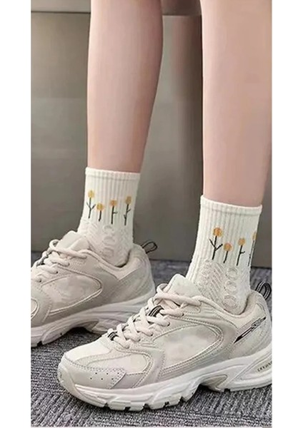Kadın 5'Li Çiçek Desenli Tenis Çorap indirimleri