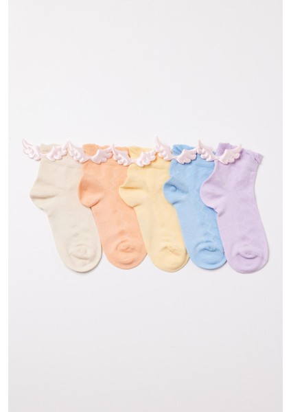 Kız Çocuk Kanat Aksesuar Detaylı 5'Li Soket Çorap