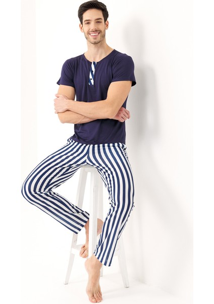 Çizgili Viskon 3'lü Erkek Pijama Takımı