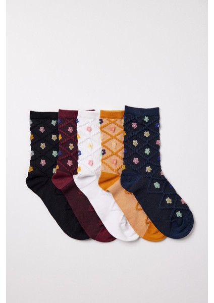 Kadın Çiçek Desenli 5'li Soket Çorap