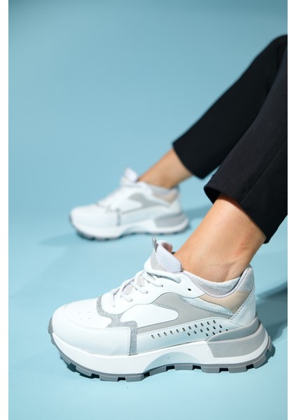 Blaj Beyaz Gri Kadın Spor Ayakkabı
