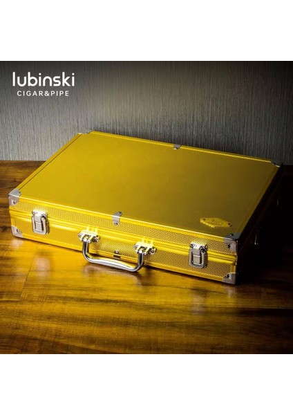 Ultra Hafif Dayanıklı Alüminyum Seyahat Puro Sunum Kutusu Humidor Gold