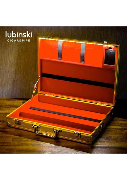 Ultra Hafif Dayanıklı Alüminyum Seyahat Puro Sunum Kutusu Humidor Gold