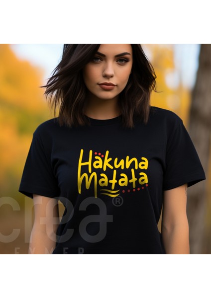 Crea Eymer Wear Hakuna Matata Baskılı Siyah  Tişört