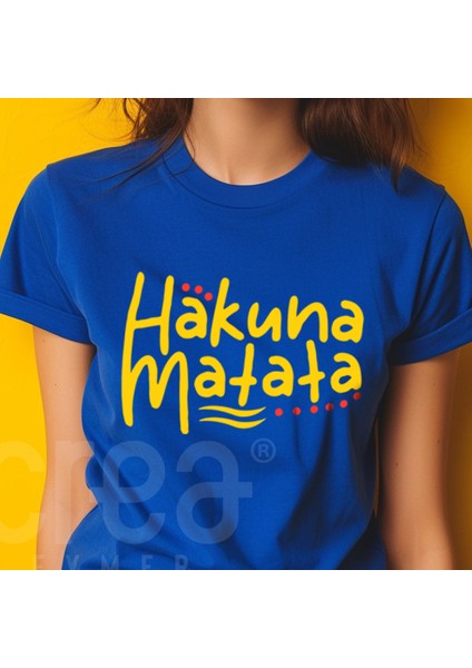 Crea Eymer Wear Hakuna Matata Baskılı Saks Mavi  Tişört