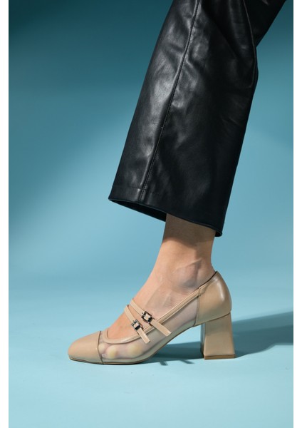 Scots Bej Kadın Kalın Topuklu Ayakkabı modelleri