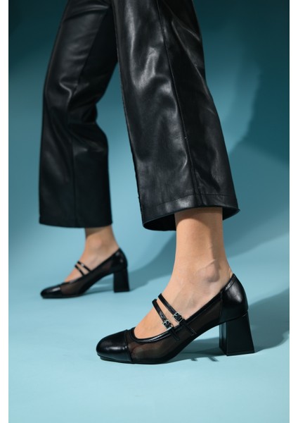 Scots Siyah Kadın Kalın Topuklu Ayakkabı