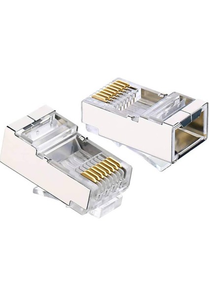 - 50 Adet - 3u" Gold Plated Stp CAT5E RJ45 Metal Konnektör - 8P8C Ethernet Kablo Ucu Jack