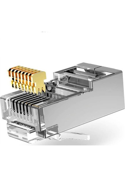 - 50 Adet - 3u" Gold Plated Stp CAT5E RJ45 Metal Konnektör - 8P8C Ethernet Kablo Ucu Jack