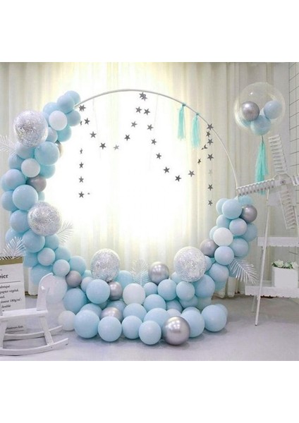 Mavi Makaron Gümüş Krom Konfetili Balon Zincir Seti