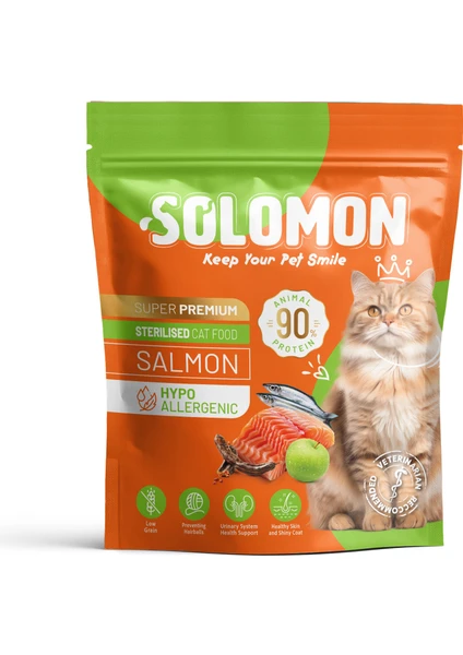 Kısırlaştırılmış Somon'lu Süper Premium Kedi Maması 1,5 kg - Hipoalerjenik - Düşük Tahıllı