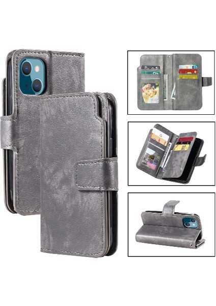 IPhone 15 Için Kılıf Artı Kickstand Pu Deri 9 Kart Yuvaları Cüzdan Manyetik (Yurt Dışından)