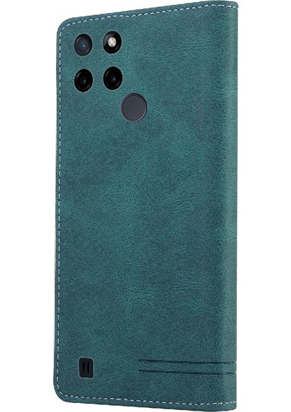 Realme C21Y Kickstand Iki Kart Yuvaları Premium Deri Premium Için Kılıf (Yurt Dışından)