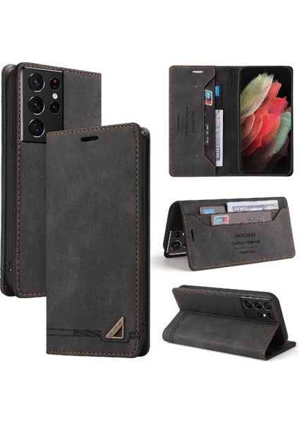 Samsung Galaxy S21 Ultra Kickstand Premium Deri Iki Kart Için Kılıf (Yurt Dışından)