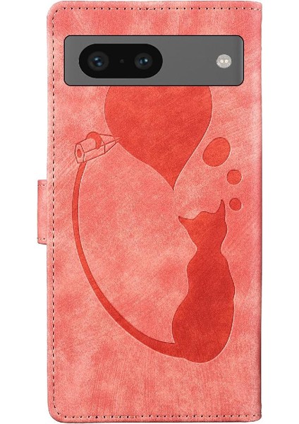 Google Piksel 7A Flip Folio Tutucu Kapak Için Kılıf Kabartmalı Sevimli Kedi Kılıf (Yurt Dışından)