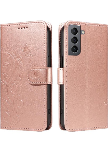 El Kayışı ile Samsung Galaxy S21 Için Kılıf Kabartmalı Kelebek Cüzdan ve (Yurt Dışından)