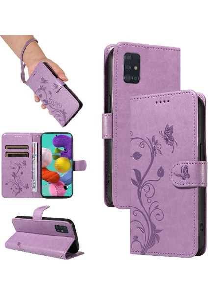 Samsung Galaxy A51 5g Kabartmalı Kelebek El Kayışı Cüzdan (Yurt Dışından)