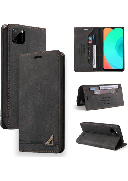 Realme C11 Kickstand Iki Kart Yuvaları Premium Deri Premium Için Kılıf (Yurt Dışından)