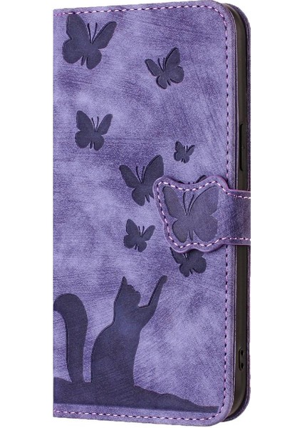 Xiaomi 12T/12T Pro Kabartmalı Kelebek Kedi Kart Cep Flip Folio (Yurt Dışından)