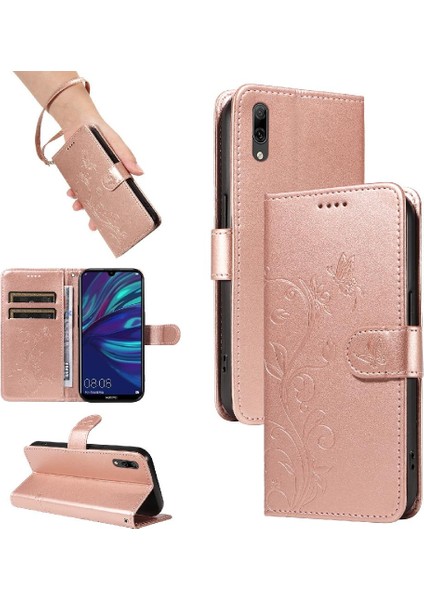 Huawei Huawei 2019 Için Flip Case Yüksek Kaliteli Deri Kabartmalı Kelebek ve (Yurt Dışından)