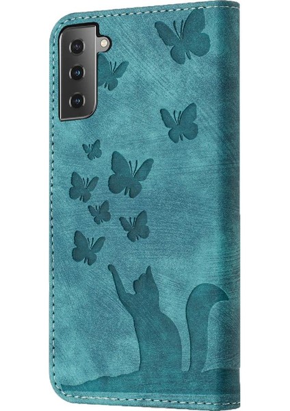 Samsung Galaxy S21 Fe Kabartmalı Kelebek Kedi Cüzdan Kılıf Tutucu (Yurt Dışından)