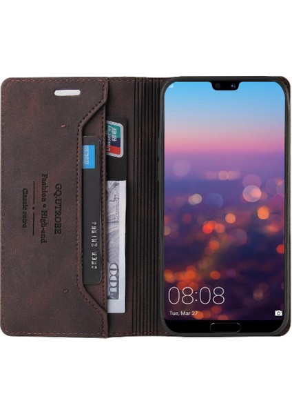 BDT Market Huawei P30 Kickstand Premium Deri Iki Kart Yuvaları Premium Kılıf (Yurt Dışından)