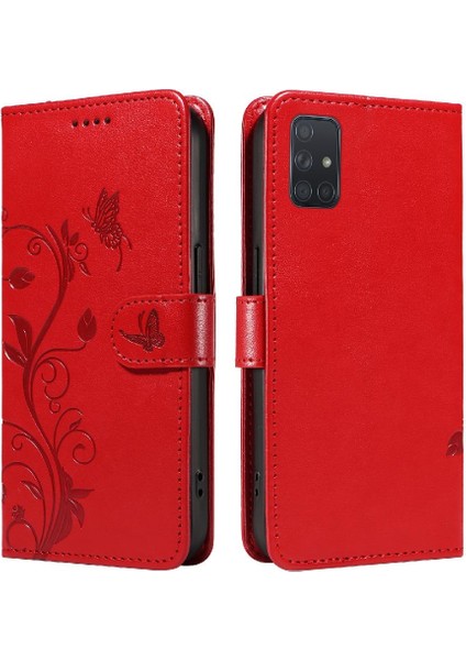 Samsung Galaxy A71 4g Kabartmalı Kelebek ve Kart Yuvası Cüzdan (Yurt Dışından)