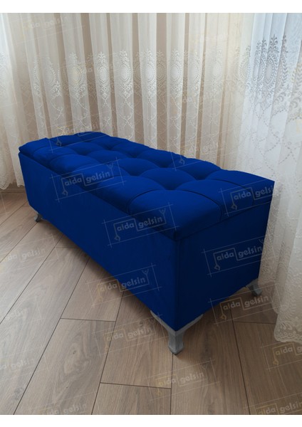 Yeni Model Lüks Çizgi Kapitoneli Sandıklı Puf Bench (110*45) Gümüş Ayak