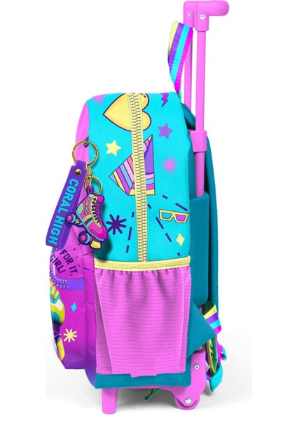 Minik Yuva Çekçekli Sırt Çantası Pembe Turkuaz Kulaklık Paten Desenli Iki Bölmeli 24054 fiyatları