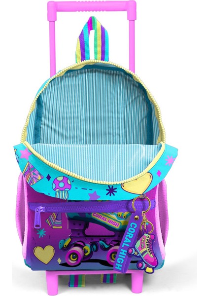 Minik Yuva Çekçekli Sırt Çantası Pembe Turkuaz Kulaklık Paten Desenli Iki Bölmeli 24054 modelleri