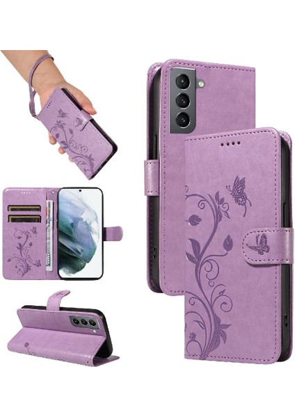 El Kayışı ile Samsung Galaxy S21 Için Kılıf Kabartmalı Kelebek Cüzdan ve (Yurt Dışından)