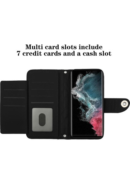 Samsung Galaxy S22 Ultra 5g Için Kılıf Cüzdan Kapak Kart Tutucu Bilek Şeridi (Yurt Dışından)