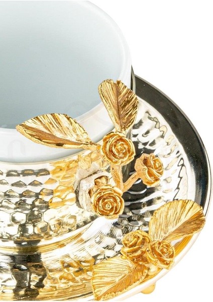 Altın Güllü Dikdörtgen Tepsi + 6'lı Nescafe Fincanı Nikel modelleri