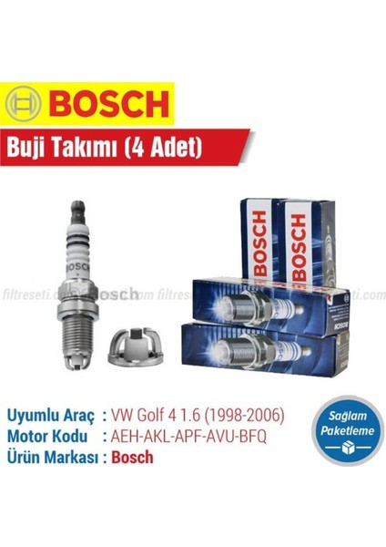 Vw Golf 4 1.6 Bosch Buji Takımı Çift Tırnak 1998 1999 2000 2001 2002 2003 2004 2005 2006