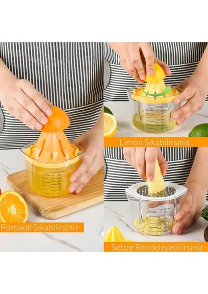 4 Özellikli Rende Tasarımlı Hazneli Ölçülü Limon Naranciye Sıkacağı